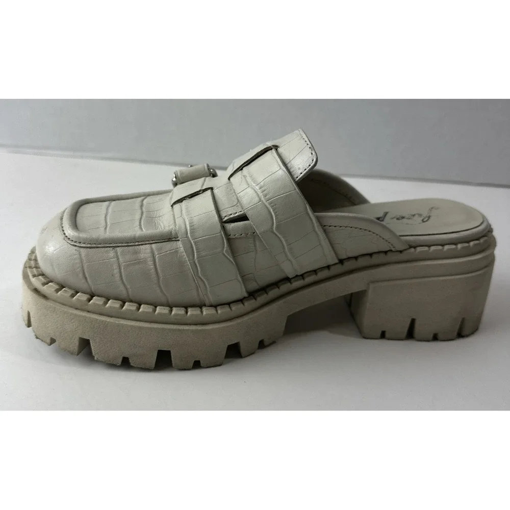 Free People Buckle Lyra Lug Loafers Slip On Beige Chunky Shoe Womens 37 US 6 - 7 - Picture 6 of 16